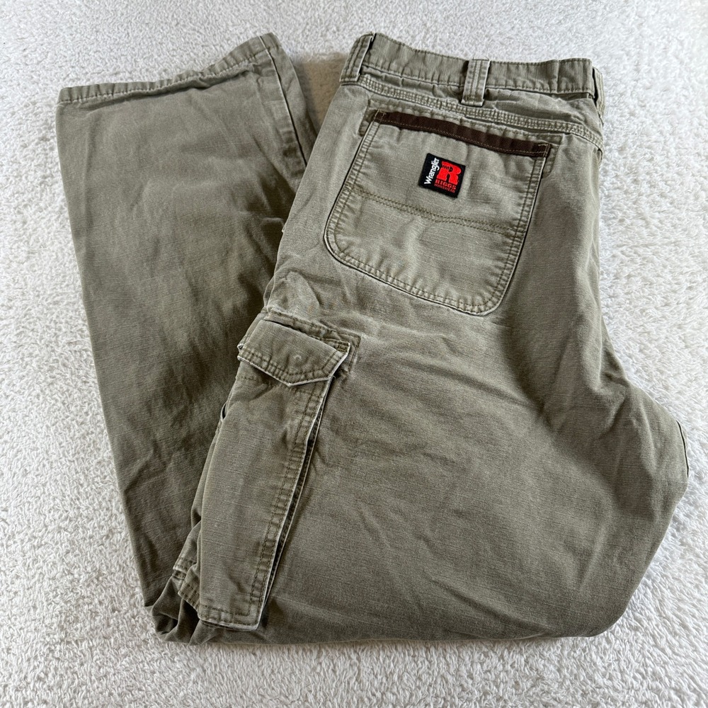 Wrangler Riggs Pants Mens 40x34 Green Olive Ripstop Cargo Double Knee Workwear